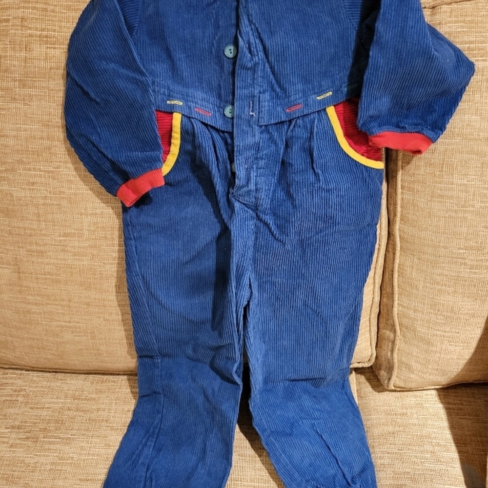 Cozy Blue Corduroy Kids Bodysuit with Red Accents